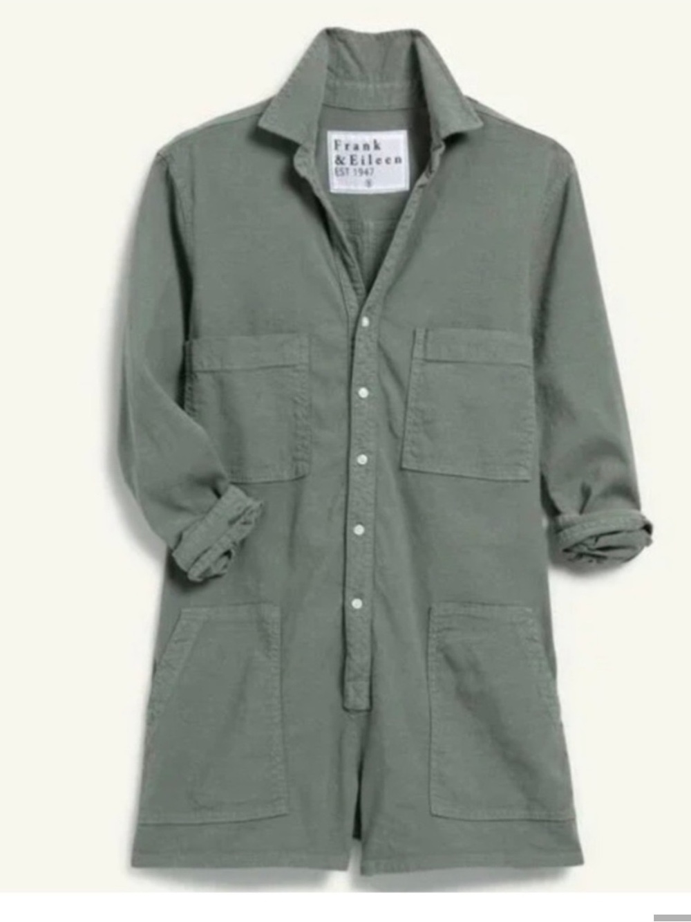 NWOT Frank & Eileen XXS Ireland Playsuit Sage Green Pockets Long Sleeve Boho